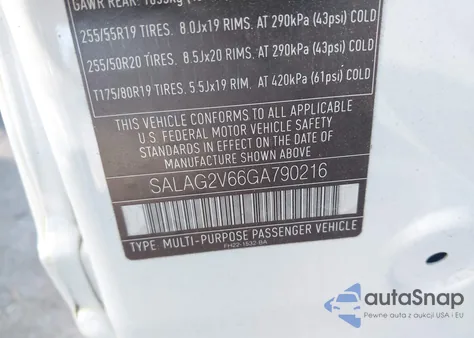 2016 Land Rover Lr4 z USA, uszkodzony, nr VIN SALAG2V66GA790216